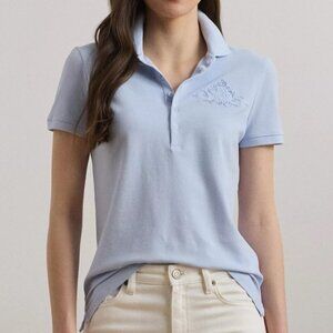 NWT! Sz M, Spring Light Blue, Floral Logo Cotton Piqué Polo Shirt